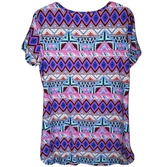XL • Bobbie Brooks • Vibrant Aztec Printed Striped T-shirt - Picture 2 of 5